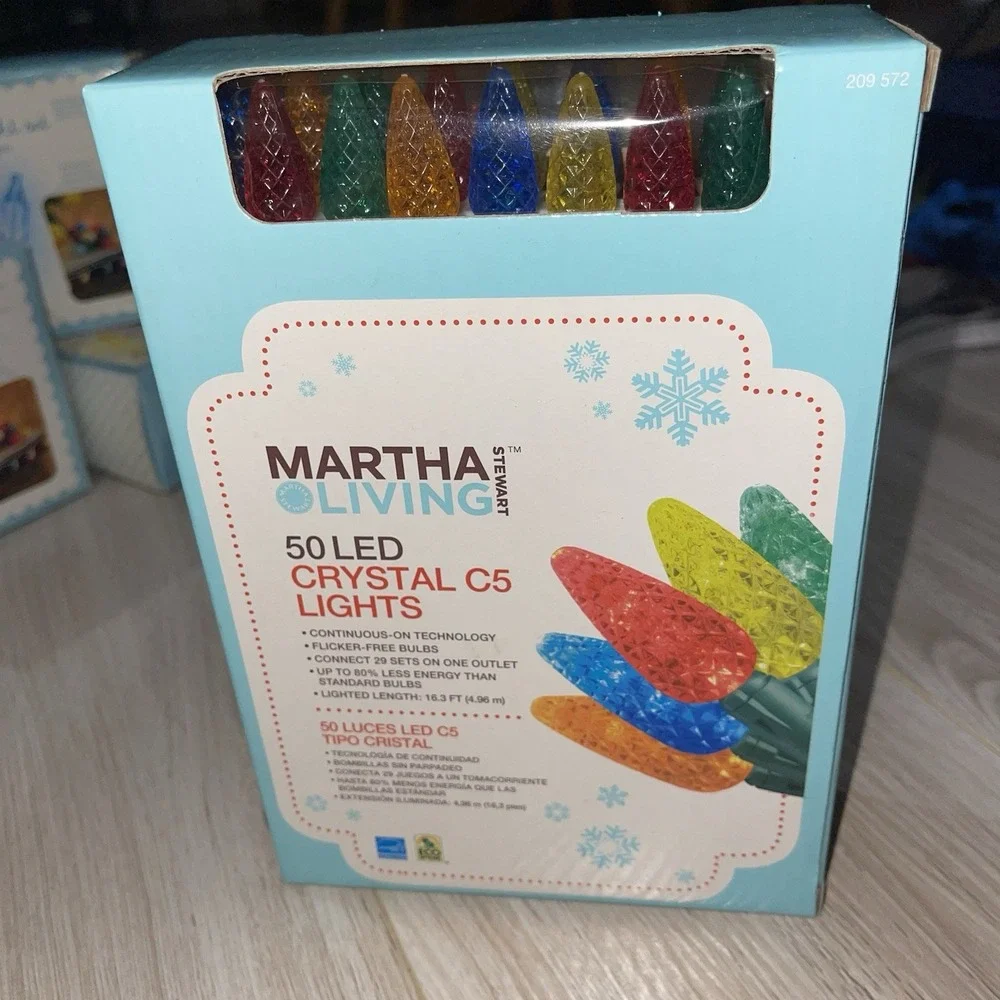 NIB Martha Stewart Living 50 LED Crystal C3 Lights Red 16.3 Ft Lighted Length